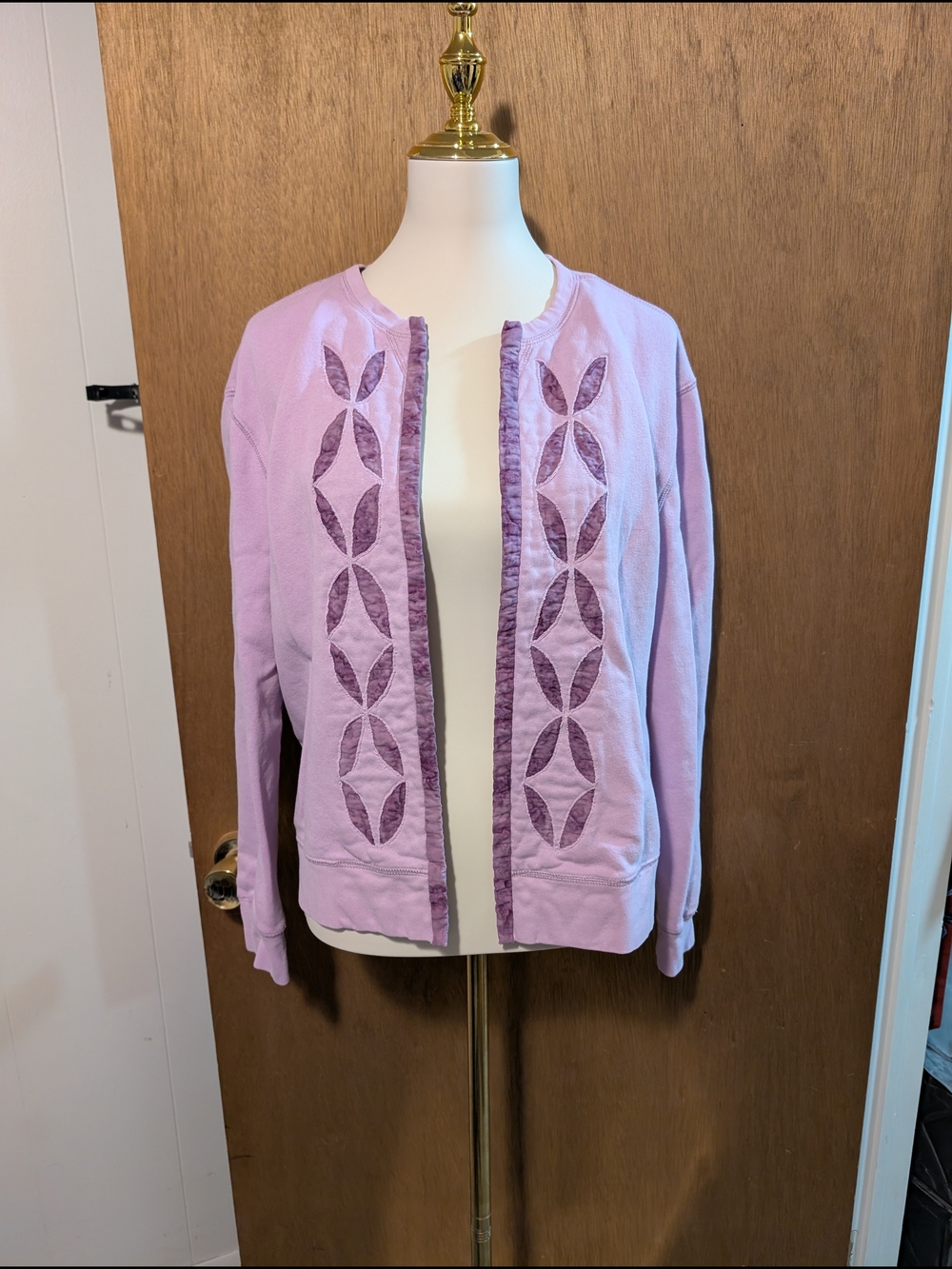 Lavender Quilted Embellished Open Cardigan